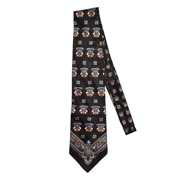 OSCAR DE LA RENTA $390 Made in USA Patriotic Crown Silk Tie‎ Navy - Picture 1 of 4